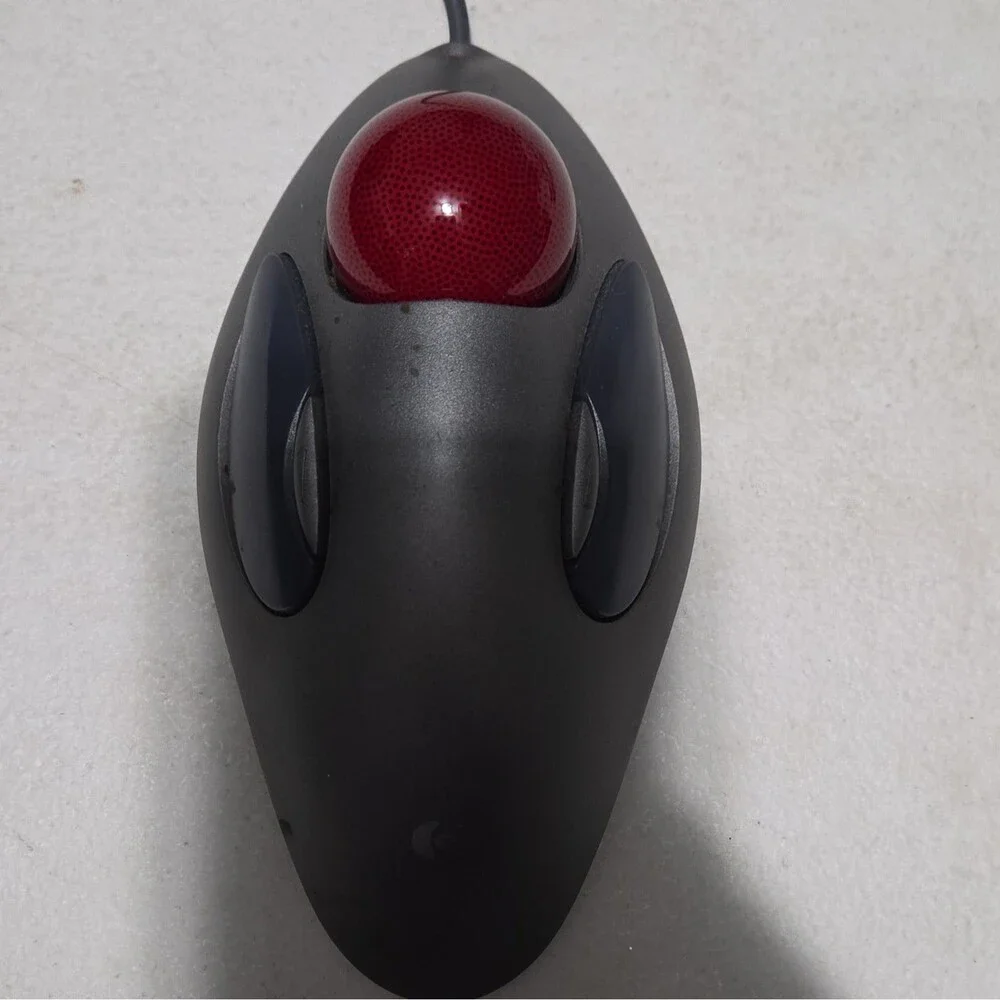 Logitech Trackman Marble Mouse Wired USB Trackball T-BC21 804377-0000 Red Ball